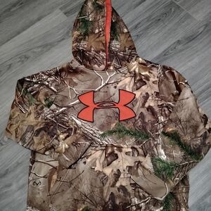 Under Armour Kids Woodland Camo Hoodie with Red Logo